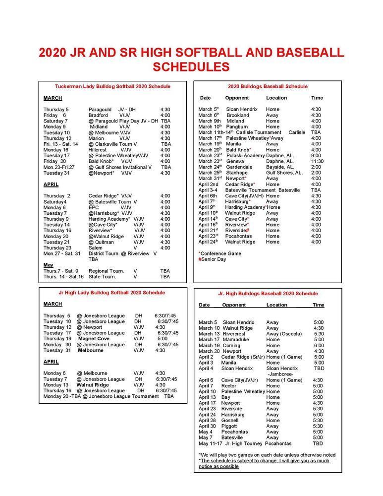 2020 BB & SB Schedules