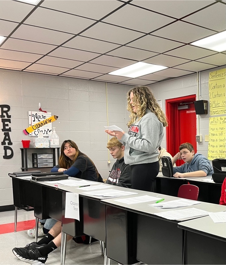 Students in Mrs. Carrie’s 8th grade preAP literacy class participated in debate over a real world topic. Teams developed claims, located evidence from research, considered counterclaims, and disproved theories through rebuttal. 